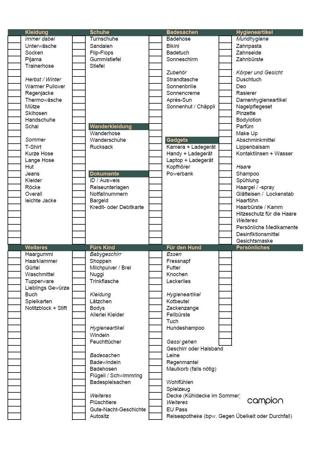 Die ultimative Camping Camping Packliste Seite 1 von 0 - VW Camping ...